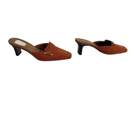 Vtg 90's LifeStride Leather Suede Square Toe Loafer Heeled Mules Orange Sz 7 - Picture 5 of 11